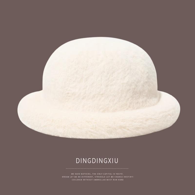 Bucket hat women's winter warm hat plush top hat knitted basin hat thick light luxury high sense