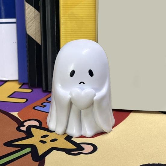 3 Pcs Halloween Ghost Figurine Spooky Small White Ghost Statue Resin Tabletop Ornaments for Indoor Home Office Desk Decor