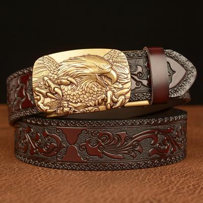 Men Eagle Buckle Cowskin Leather Belt Quality Alloy Automatic Buckle Wasitbad Strap Genuine Leather Gift Bussiness Beltbelt