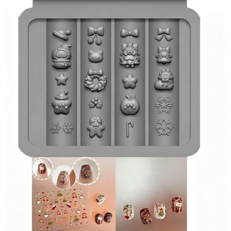3D Christmas Snowflakes Design Silicone Nail Art Carving Mold Diy Nail Decoration Making Tools