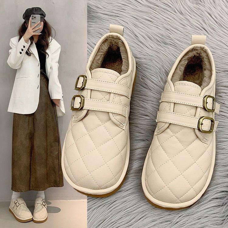 Fleece Warm Women's Shoes 2025 New Winter Flat-soled Soft-soled Bread Shoes Doudou Shoes Loafers Snow Cotton Shoes