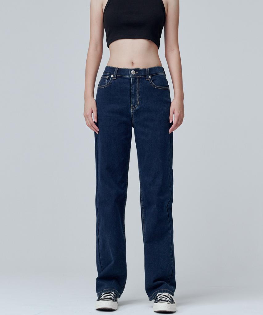 Marop 9101 Brushed High-Rise Wide Denim Pants (Dark Indigo)