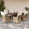 Vidaxl 7-Cz. Garden Furniture Set With Cushions, Beige, Poly Rattan
