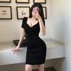 Summer Women's Knitted Dress Slim Fit Waist Cinched Hip Skirt Elegant Drawstring Bodycon Short Dress