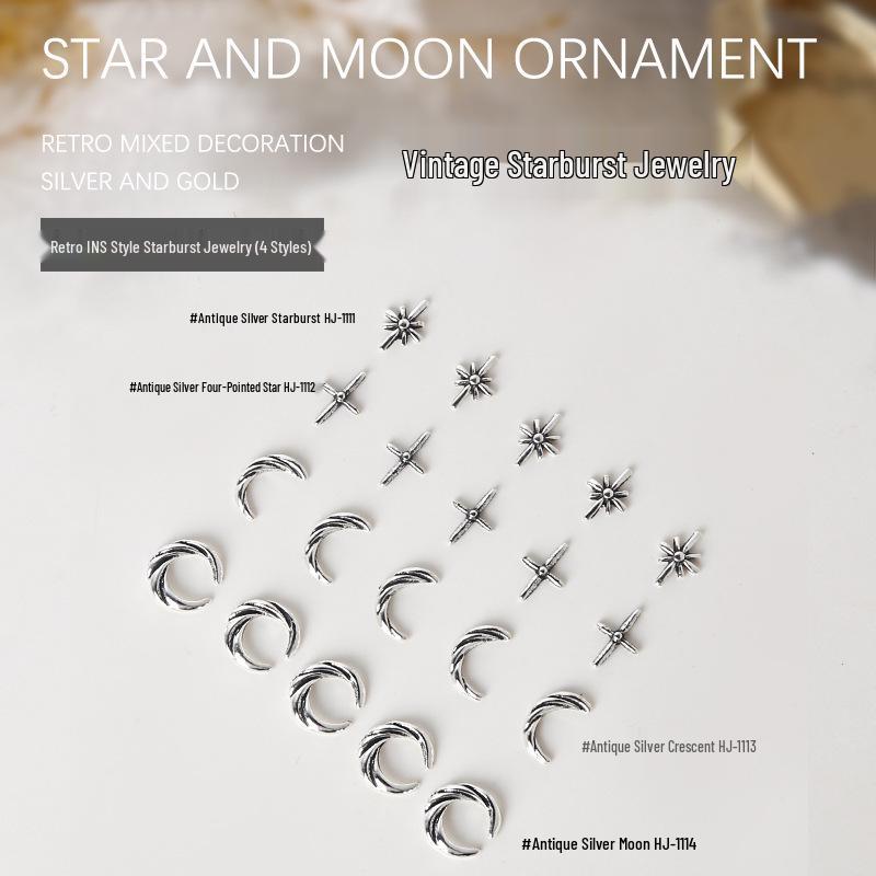 

Retro Starburst & Crescent Nail Art Metal Embellishments (10 Pieces)