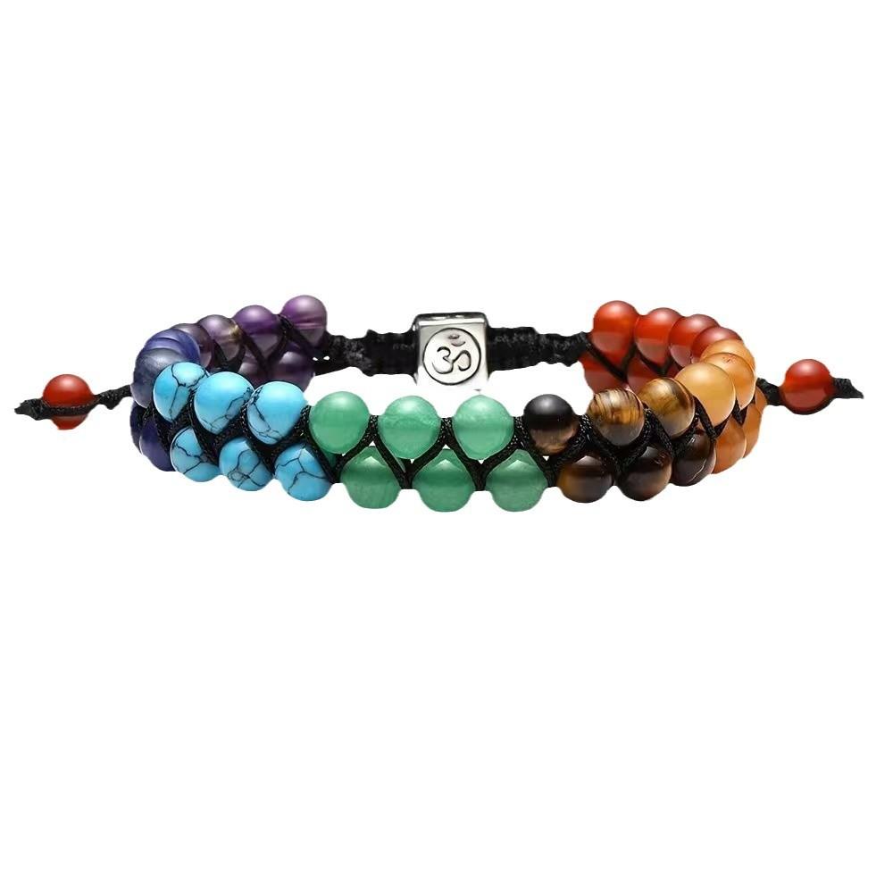7-color Double-layer Agate Yoga Natural Stone Hand-woven Bracelet Bohemian Raw Stone Pendant Crystal Jewelry Gift Adjustable