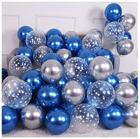 10-Inch Thickened Latex Blue & Chrome Metal Decorative Balloon Set