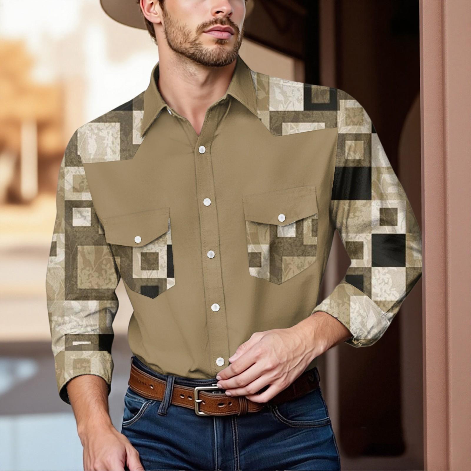 

Men S Fashionable Lapel And Shoulder Length Long Sleeved Casual Top XXL верблюд