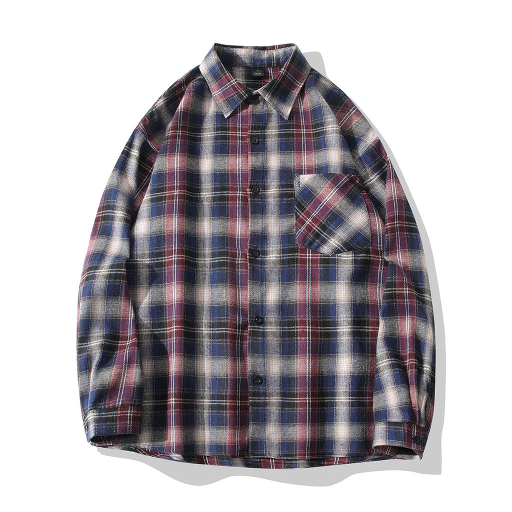Autumn and Winter Fashion American Casual Long-sleeved Plaid Shirt Men Loose Versatile Retro Fur Shirt Jacket Men