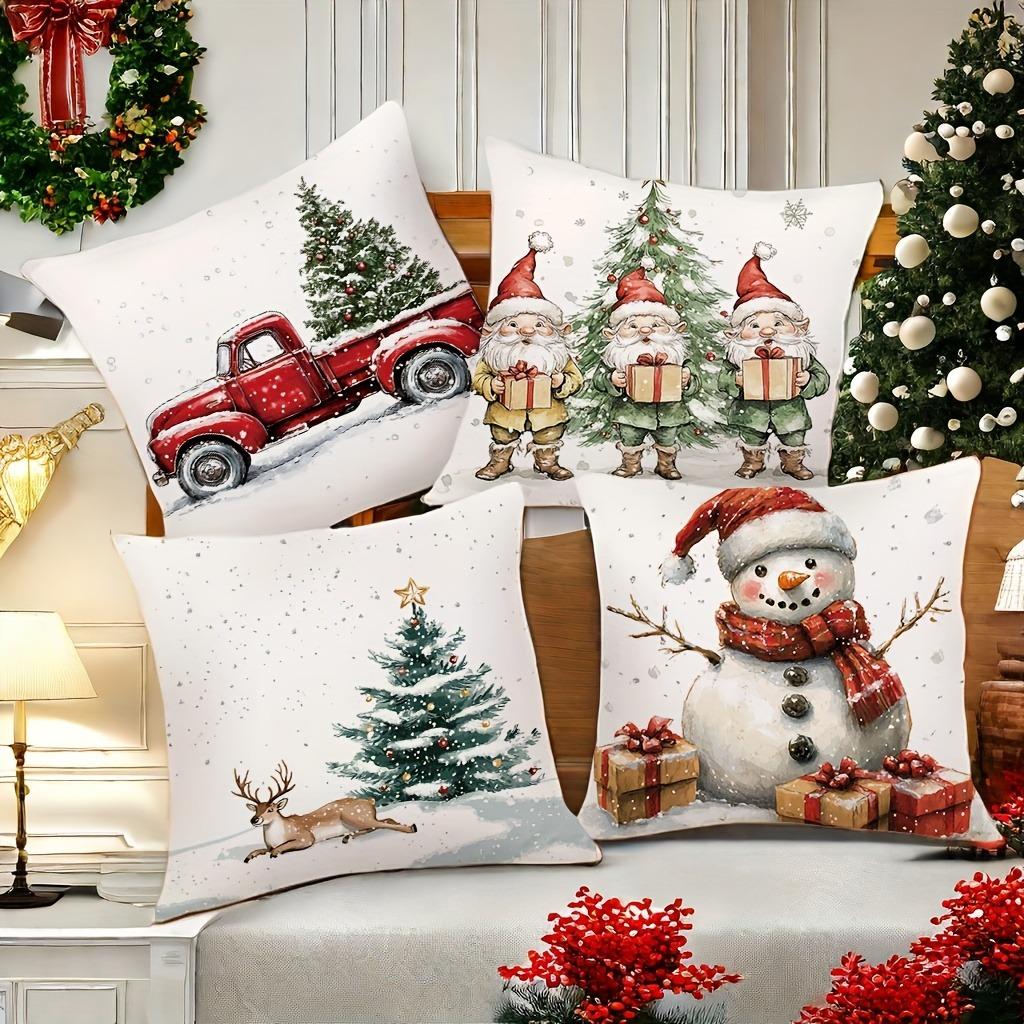 Christmas Decoration Pillowcase New Year Gift Winter Snowman Car Christmas Tree Pillow Cover Sofa Cushion Cover Home Decoration