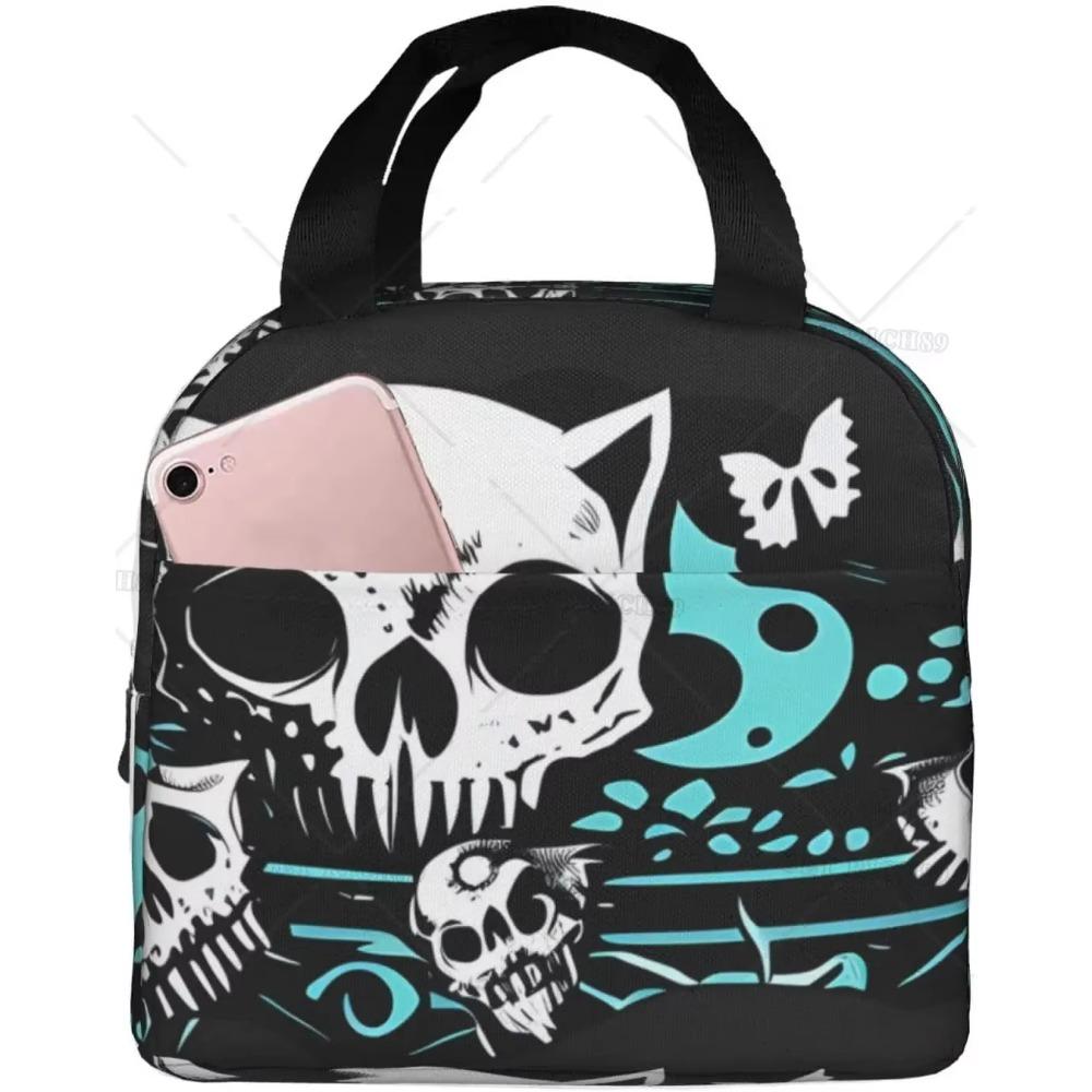 

Сумка-холодильник Butterfly Skeleton Cat для женщин и мужчин, водонепроницаемая многоразовая сумка-холодильник для ланча, сумка-холодильник для учебы или работы 22x20x13CM зелёный