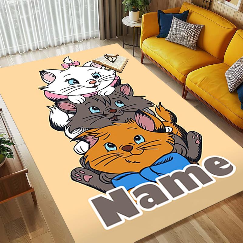Personalized Name Cat Love Living Room Non-Slip Area Rug Soft Carpet for Bedroom Kids Playroom Sofa Office Home Decor Doormat