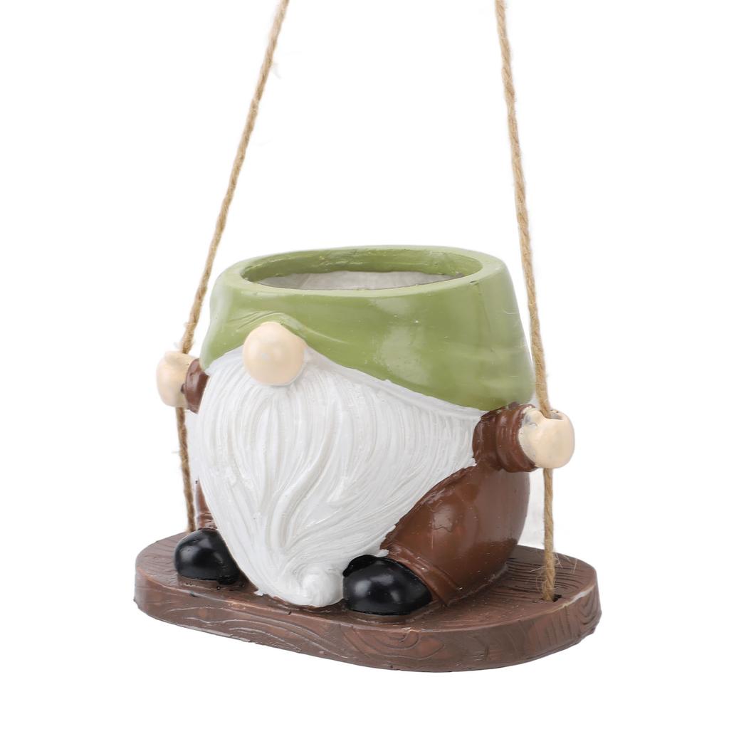 Swing Plant Pot Resin Cute Faceless Gnome Figurine Decorative Hanging Planter for Indoor Outdoor