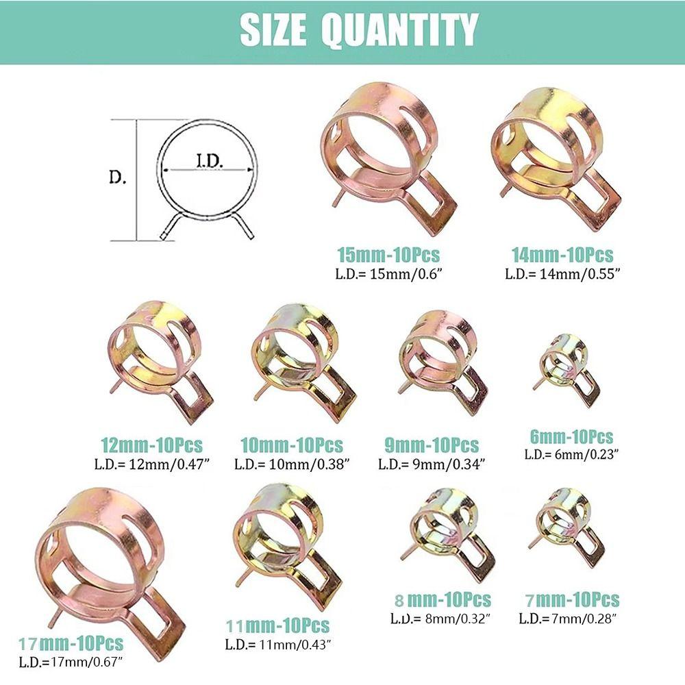 100Pcs Low Pressure Fuel Line Hose Clip Spring Driven Air Tube Clamp  for Automobiles