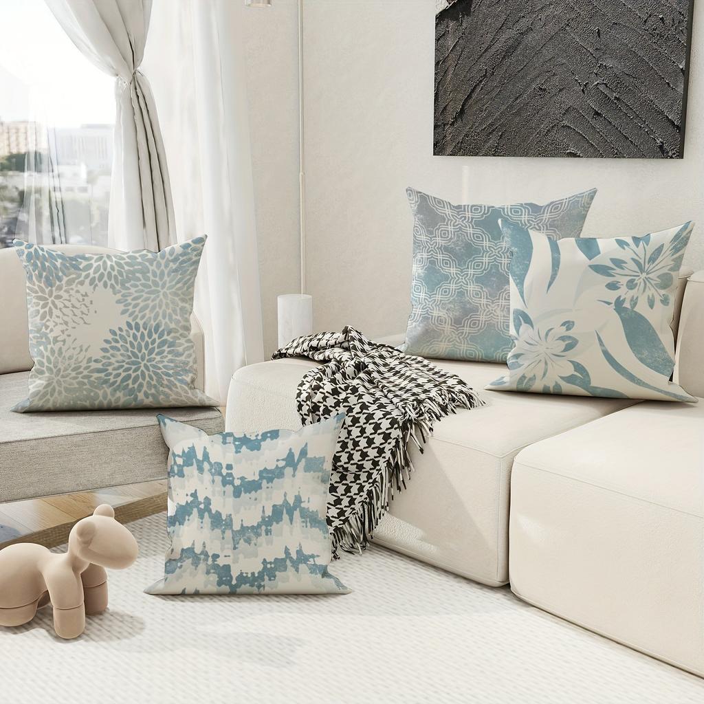 Blue White Flower Dreams Hiding Fresh EleganceCover Bedroom Sofa Decoration Polyester Cushion Cover with Zipper