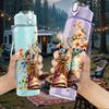 1PC Cowboy Hat Rose Valentine 750ml Color Plastic Sports Water Bottle Leakproof Flip Straw Lid Suitable for Sports Office Home Use