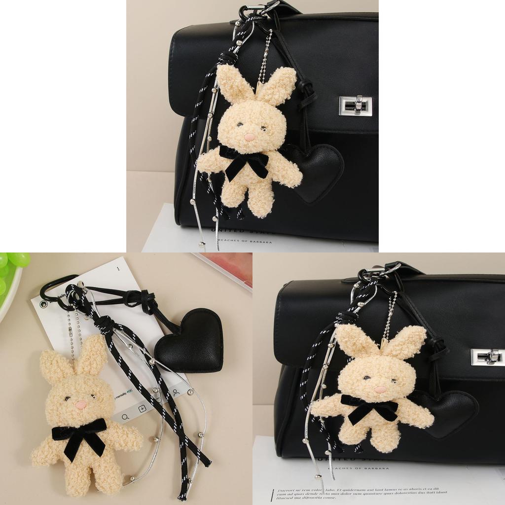 Miu Plush Bunny Bag Charm With Leather Heart Keychain For Cute Handbag Decor