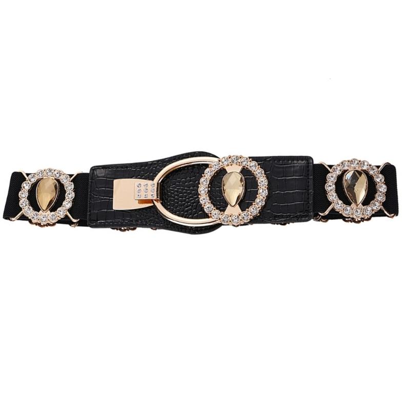 Rhinestones Waist Belt Punk Chain for Cowboy Cowgirl Studded Elastic Buckle Retro Stretchy Buckle Waist Chain Belt