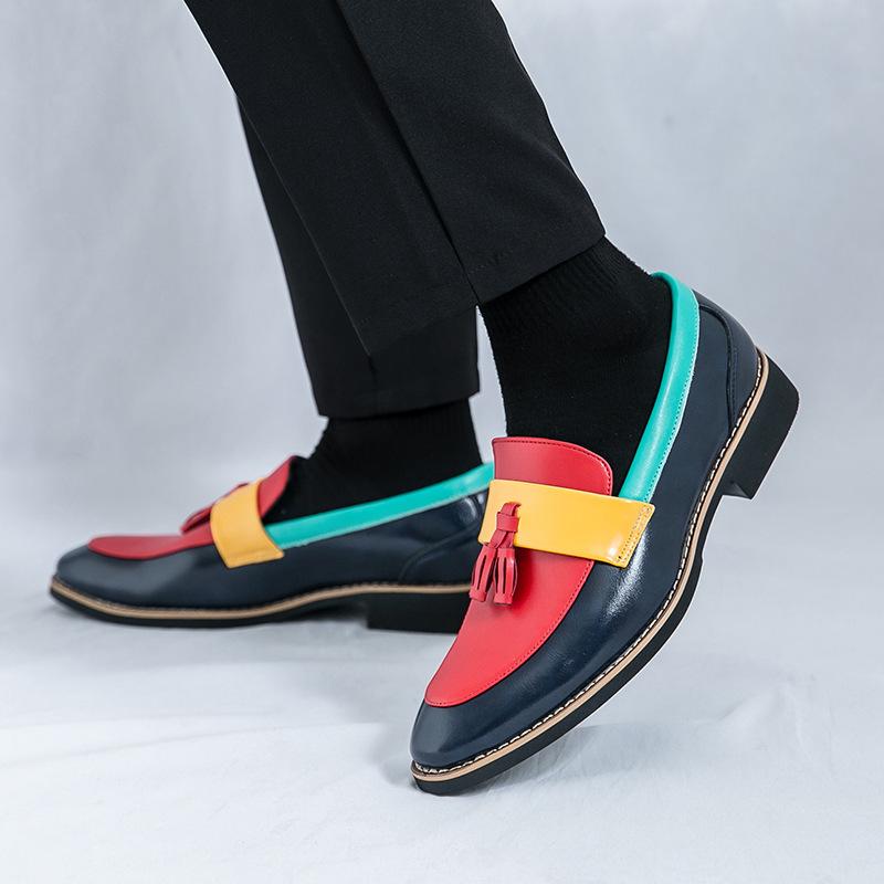 Mocassini Casual da Uomo in Pelle - Design Retro Color Block con Nappine