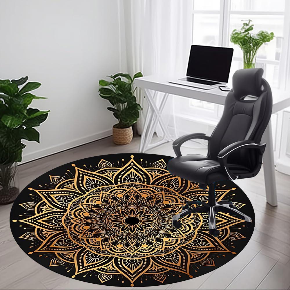 1PC Golden Mandala Pattern Chair Carpet for Office, Indoor Non-Slip Washable Carpet, Soft Comfortable Mat For Office Room yy250930245