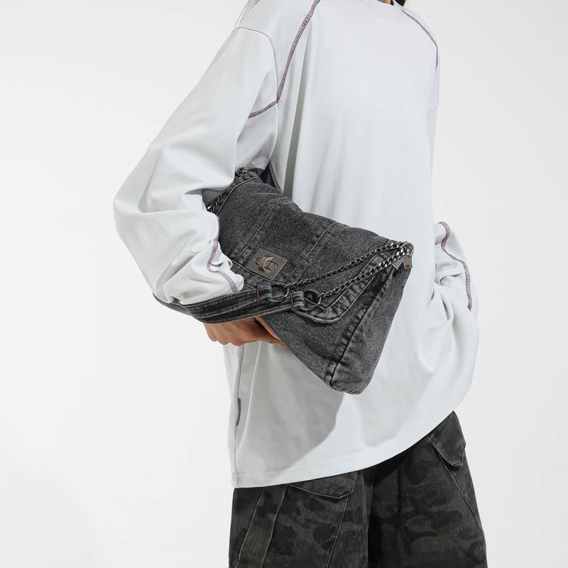Vintage Denim Bag Women's Chain Shoulder Bag Large Capacity Commuter Tote Bag