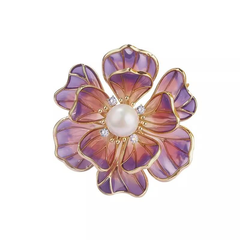 Broche pivoine en émail de style chinois, accessoires de costume haut de gamme pour femmes, épingle à manteau, épingle à col décorative, vêtements fixes