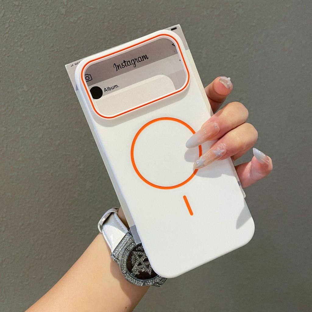 Magnetic Thin Ring Case for iPhone 16 Pro Max - Faux Leather Texture Color Block for iPhones 14/15/17