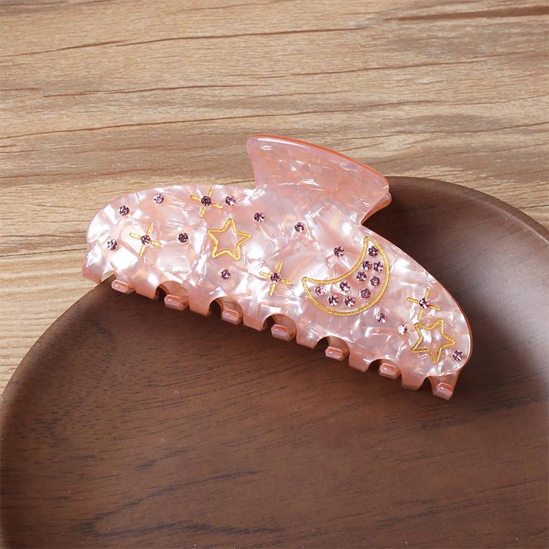 1pc New Star Moon Acrylic Claw Clip with Freshwater Diamond Design for Elegant Updo Hair Clip