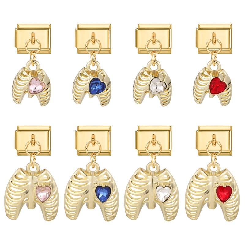 Y2K Creative Heart Moon Butterfly Star Bow Golden Pendant Italian Charm Links Fit 9mm Stainless Steel Bracelet Women DIY Making