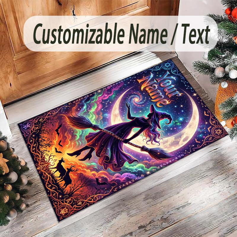 Witchcraft Theme Crystal Velvet Rug Personalized Custom Name Text Soft Floor Mat Home Decor