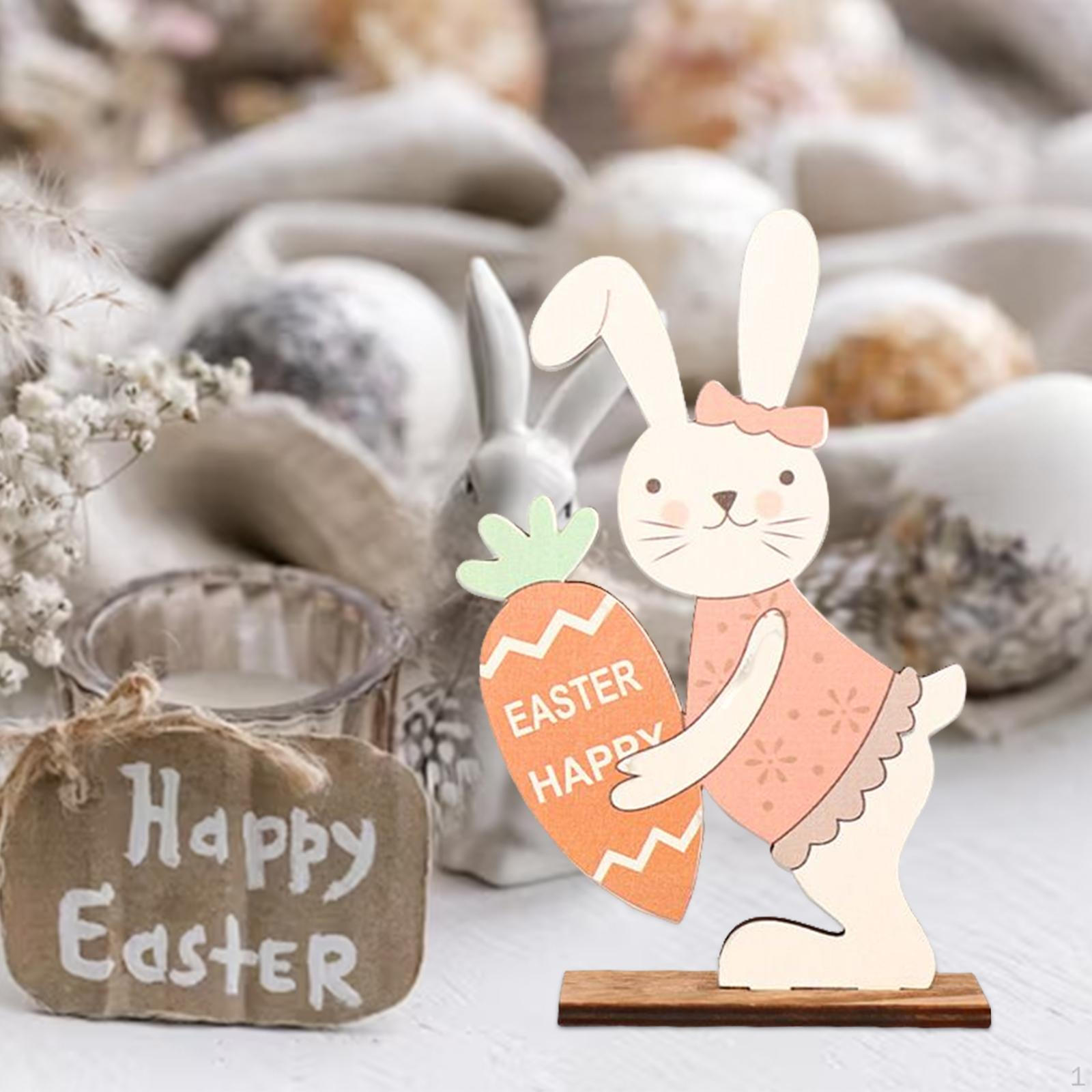 

Adorable Easter Bunny Wooden Table Decor with Stable Base - Lightweight and Charming Holding Carrot