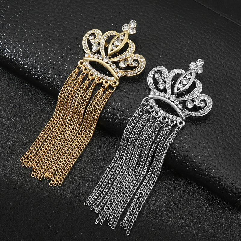Crown Gold Silver Tassel Brooches For Women Men Pin Party Casual Lapel Pins Accessory Gift Suit Tassel Brooches Jewelry