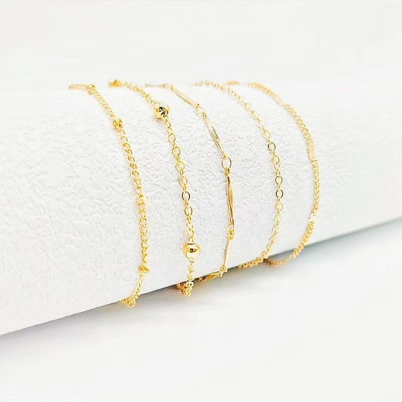 3-Piece Women's Gold Bohemian Style Anklet Set - Multi-Layer Flat Snake Chain + Braided Chain Set, Summer Beach Fashion Anklet