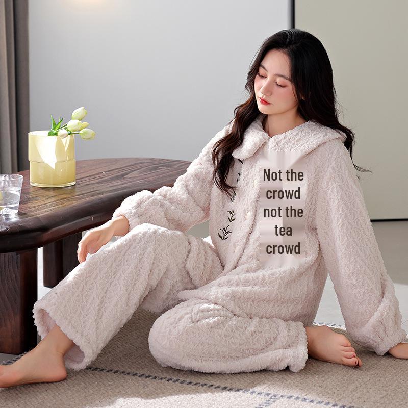 Cozy Winter Fleece Pajama Set for Couples - Thick Velvet Homewear for Women and Men