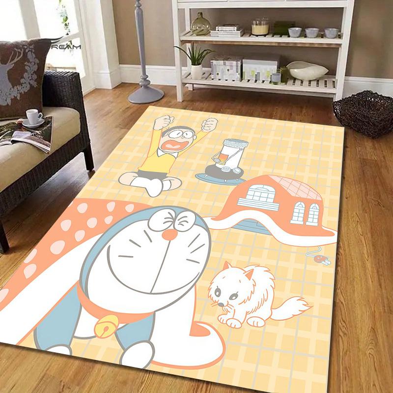 Doraemon2 Flannel Pattern Square Carpet,Area Rug,Carpet Rug for Living Room Bedroom Sofa Playroom Decor,Non-slip Floor Mat