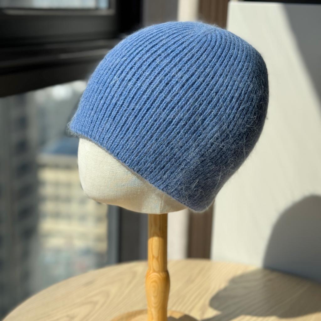 New Rabbit Woolen Hat for Men and Women Autumn and Winter Knitted Plush Striped Solid Color Dome Versatile Warm Hat for Couples