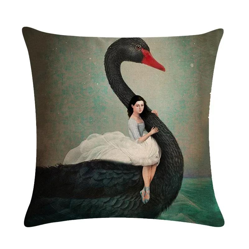 Abstract Fairy Girl Decorative Cushion Cover Linen Pillowcase For Sofa Couch Bedroom Home Living Room Decor 45X45Cm