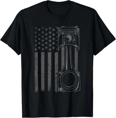 Vintage American Flag Piston Funny Muscle Car Mechanic Gift T-Shirt