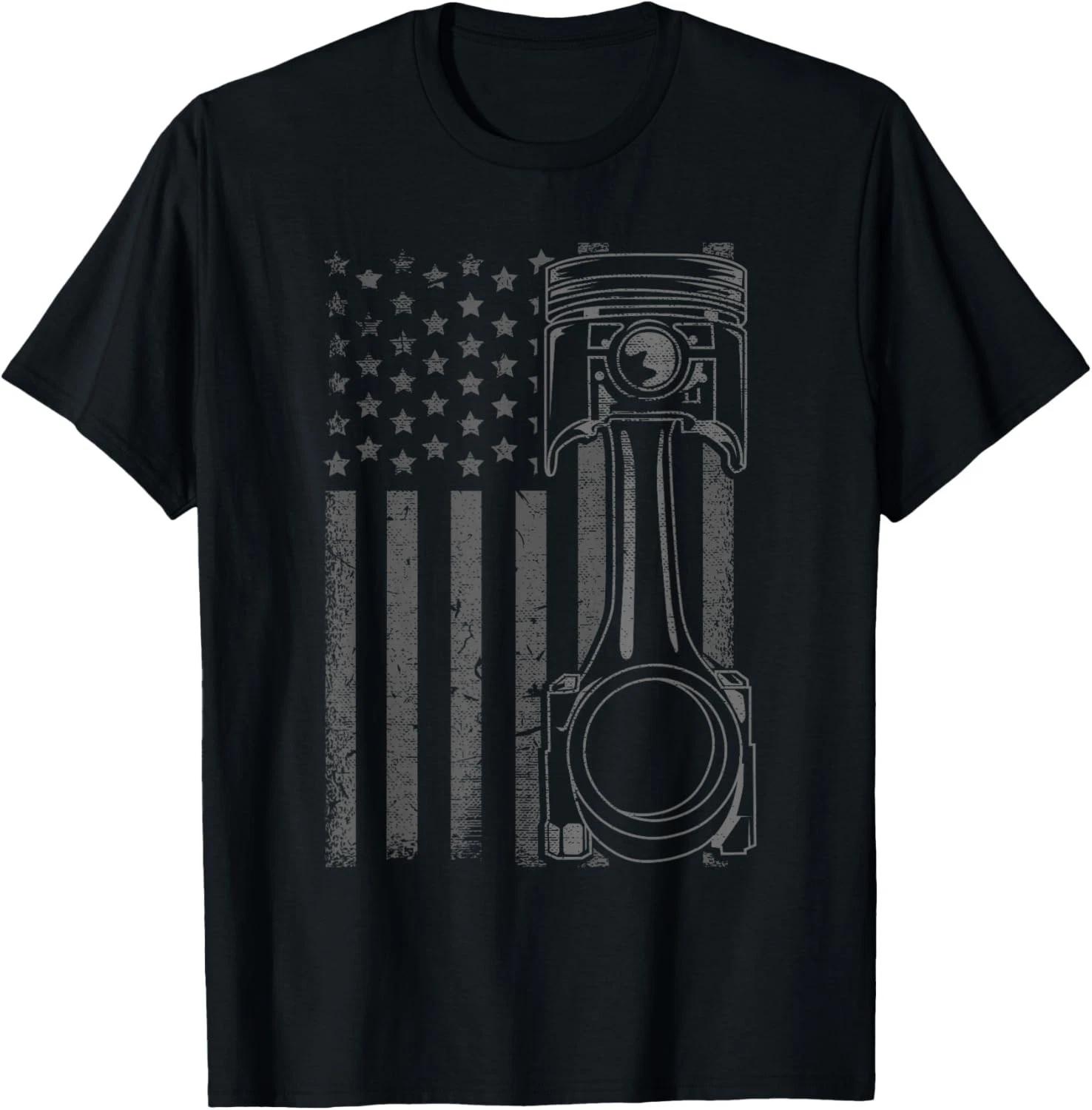 

Vintage American Flag Piston Funny Muscle Car Mechanic Gift T-Shirt S