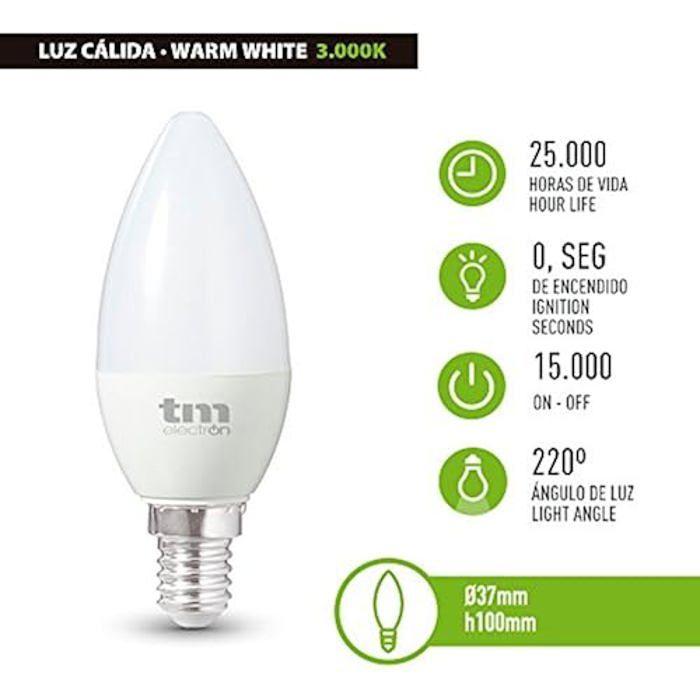 Lampe LED - TM ELECTRON - TMLAL047X3 - E14 - 6 W - Blanc Chaud - 30000 Heures De Vie