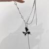 Black butterfly zircon necklace women's new neutral cold wind neck chain collarbone chain sweater chain with accessories