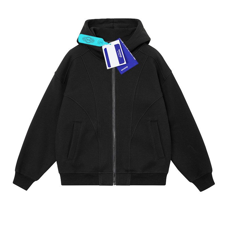 Wassup American-Style Deconstructed Heavyweight Cardigan Sweatshirt for Men, New Loose Casual Couple Hooded Jacket for Autumn and Winter