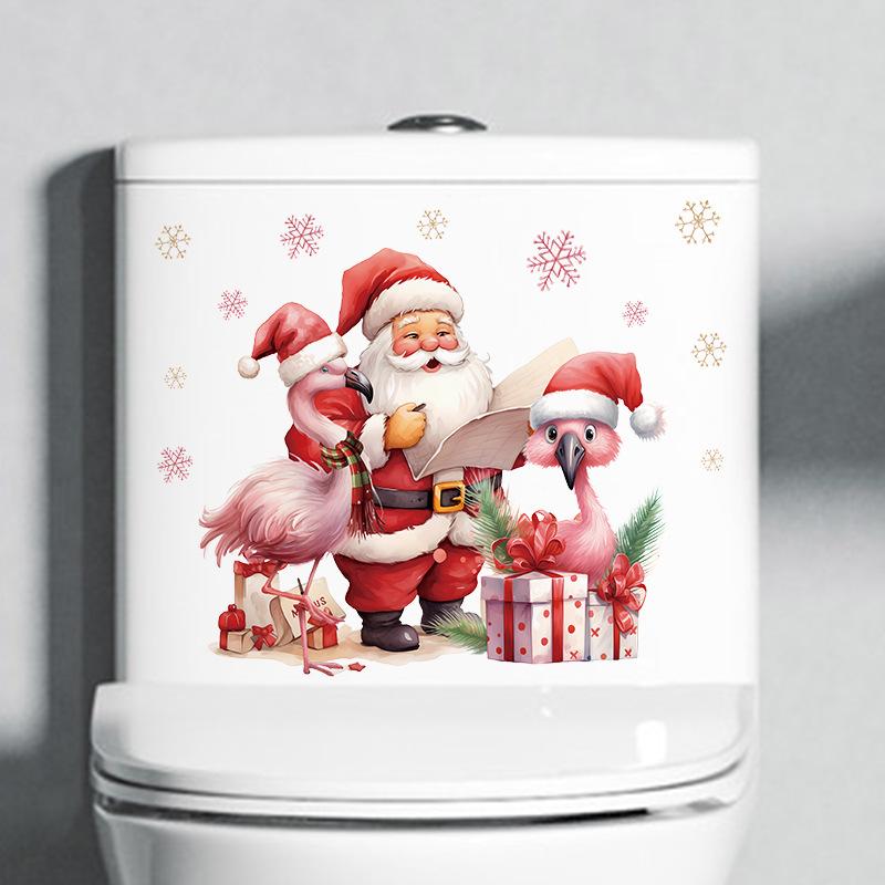 Autocolant de perete cu flamingo Moș Crăciun de desene animate Decor de Crăciun Fericit Mural Festival Decor Home Decalcomanii autoadezivi de Anul Nou