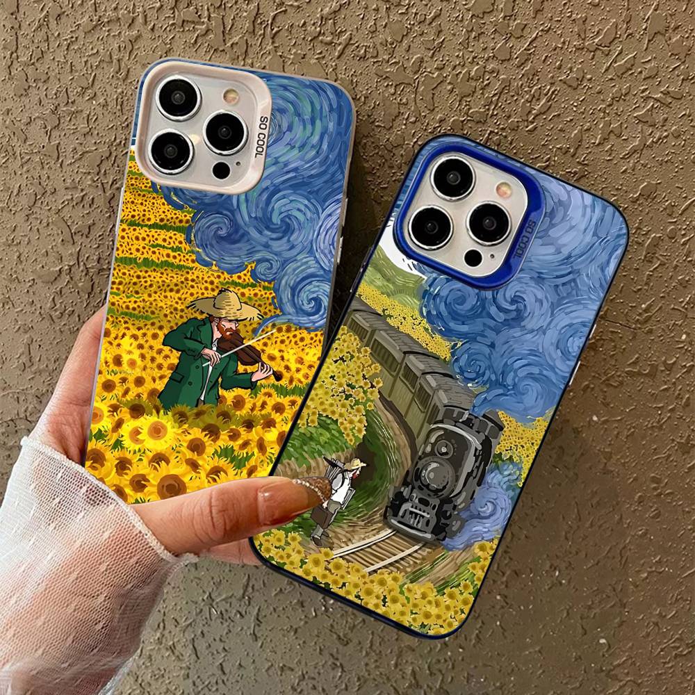 Van Gogh Art Painting For Iphone 15 14 13 Plus 17 16 12 11 Pro Max Matte Colored Silver Luxury Phone Cover