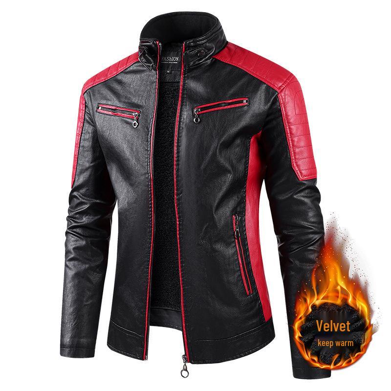 2025 Men's Color Block PU Leather Motorcycle Jacket - British Casual Style