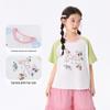 Xiaoyinman Girls' Cartoon Print Color Block Short Sleeve T-Shirt