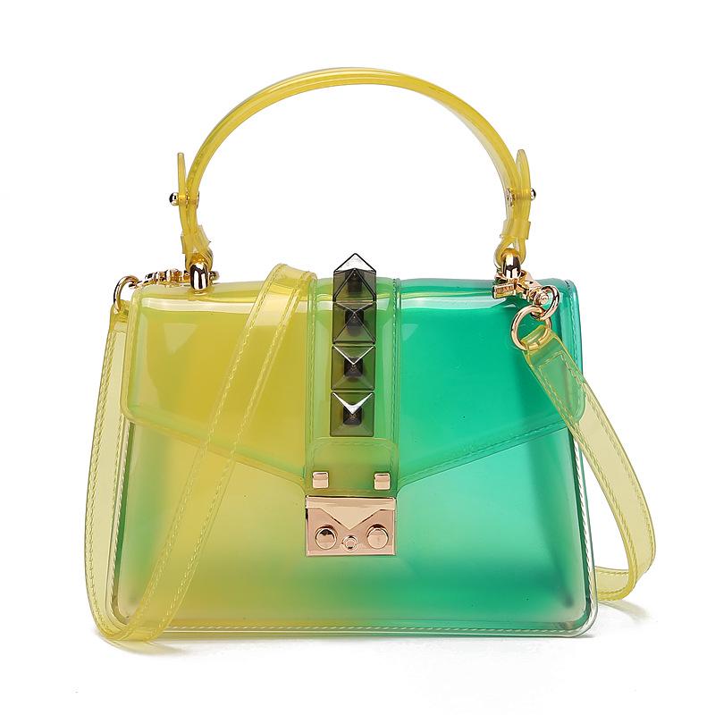 Ny mote Bærbar Gradient Transparent Jelly Bag Rivet Godteripose Skulder Messenger Square Bag
