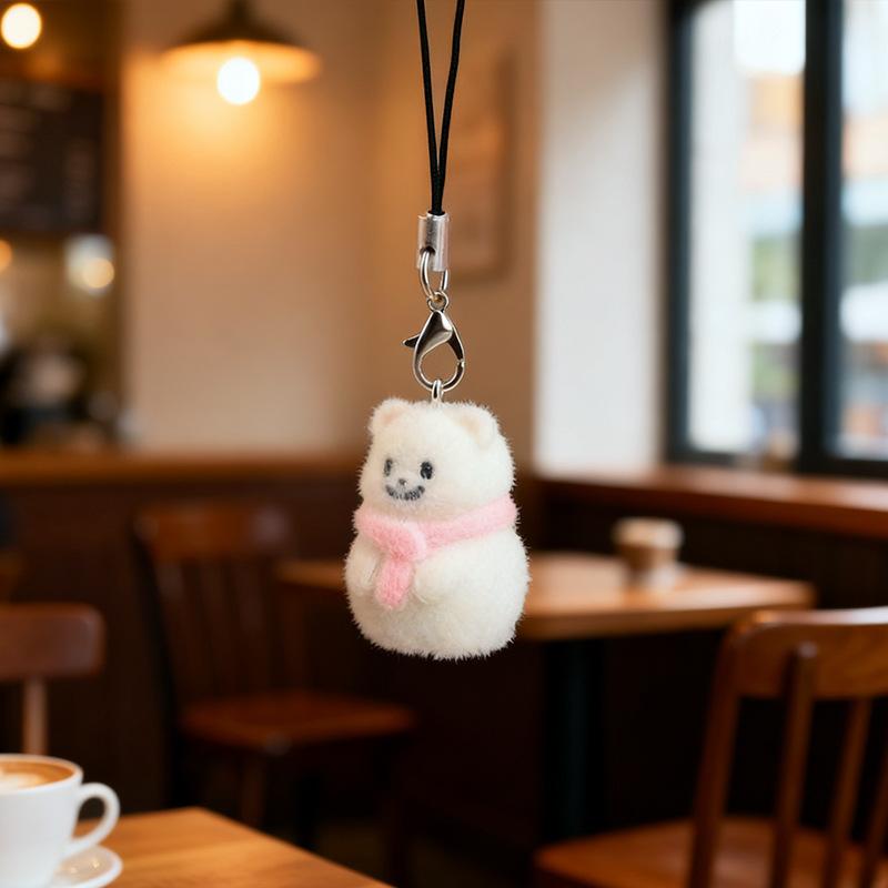 Cute Flocked 3D Resin Bear Keychain Sweet Creative Student Phone Chain Pendant Bag Accessory Phone Strap Gift