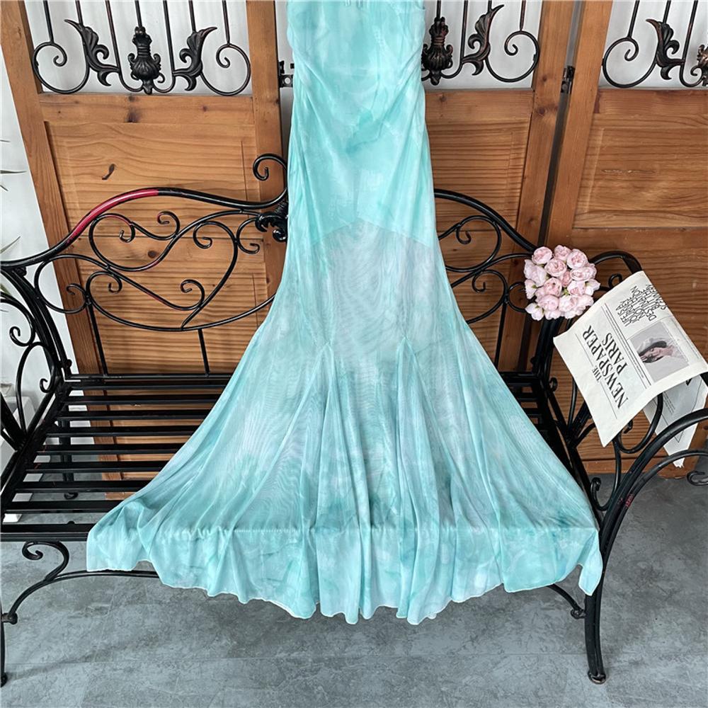 

Новая китайская ретро весенне-летняя юбка-сарафан с принтом бабочек и оборками, сетчатое платье, женская, для путешествий, для фото, красивая юбка XL- (recommended 110-60kg)