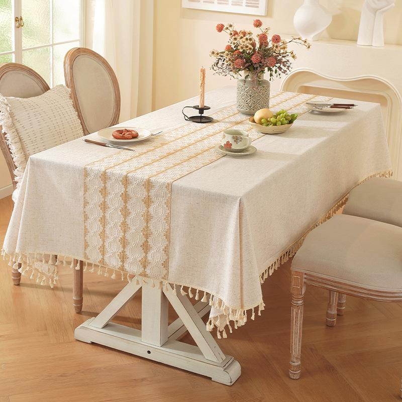 Tischdecke Polyester Hanf Schlichtes Temperament Hohlnaht Rechteckig Hochwertig Retro Kaffeetisch Esstisch Abdeckung Tuch Punkt